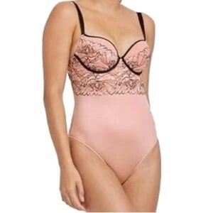NWT- Auden Underwire Bodysuit w/Black
Floral Embroidery